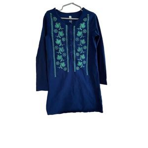 Tea Collection Floral Long Sleeve Dress | Size 8 | Royal Blue & Seafoam Green